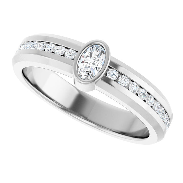 14K Gold Oval Lab-Grown Diamond Accented Band - 5x3mm Stones - White Gold
