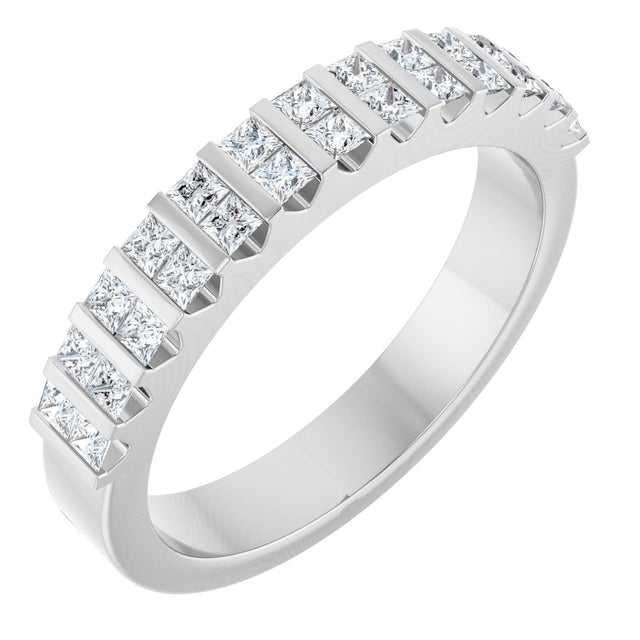 14K Gold Square Natural Diamond Channel-Set Double Row Anniversary Band - 1/2 CTW - White Gold