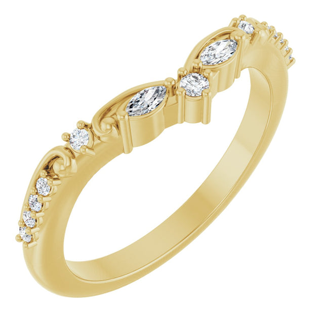 14K Gold Marquise Natural Diamond Contour Band - 1/8 CTW (Style 127012) - Yellow Gold