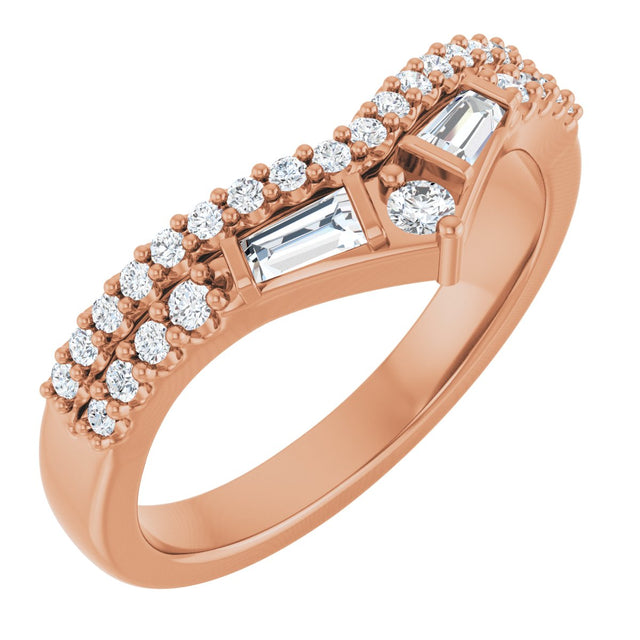 14K Gold Round Natural Diamond Contour Band - 3/8 CTW - Rose Gold