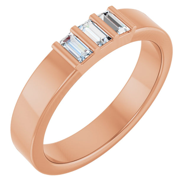 14K Gold Straight Baguette Lab-Grown Diamond Three-Stone Band - 1/5 CTW - Rose Gold