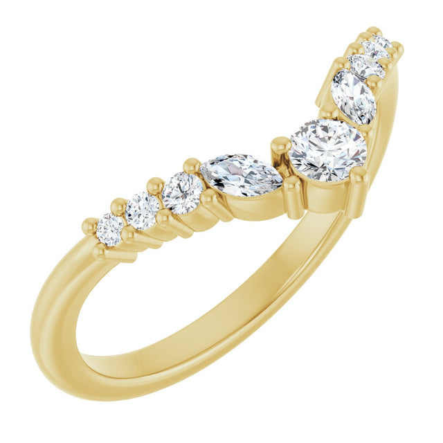 14K Gold Round Natural Diamond Accented Contour Band - 1/5-3/8 CTW - Yellow Gold