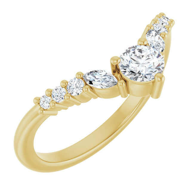 14K Gold Round Natural Diamond Accented Contour Band - 1/5-3/8 CTW - Yellow Gold