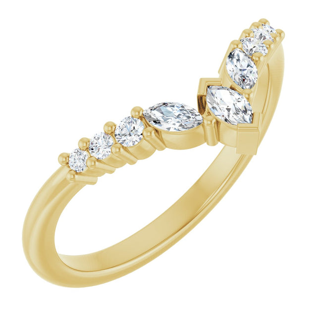 14K Gold Marquise Natural Diamond Accented Contour Band - 1/4-3/8 CTW - Yellow Gold