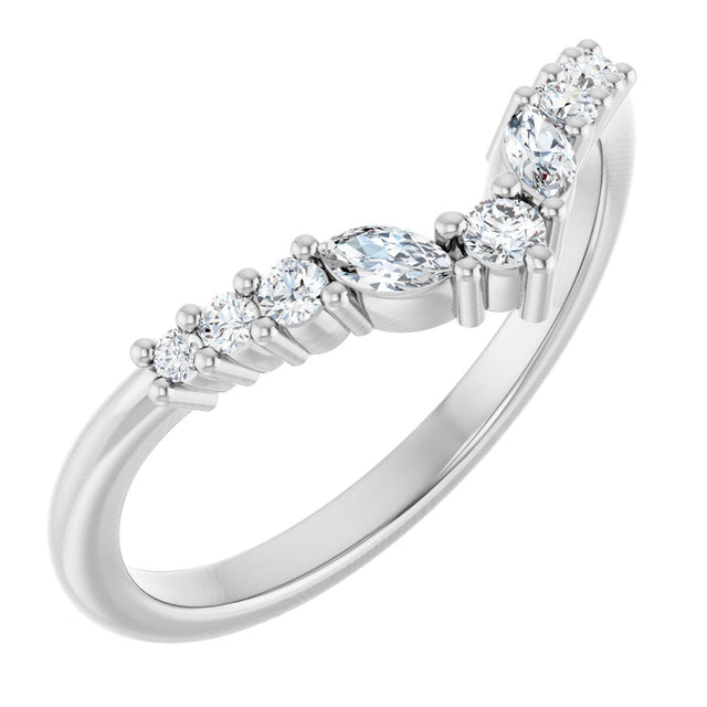 14K Gold Round Natural Diamond Accented Contour Band - 1/5-3/8 CTW - White Gold