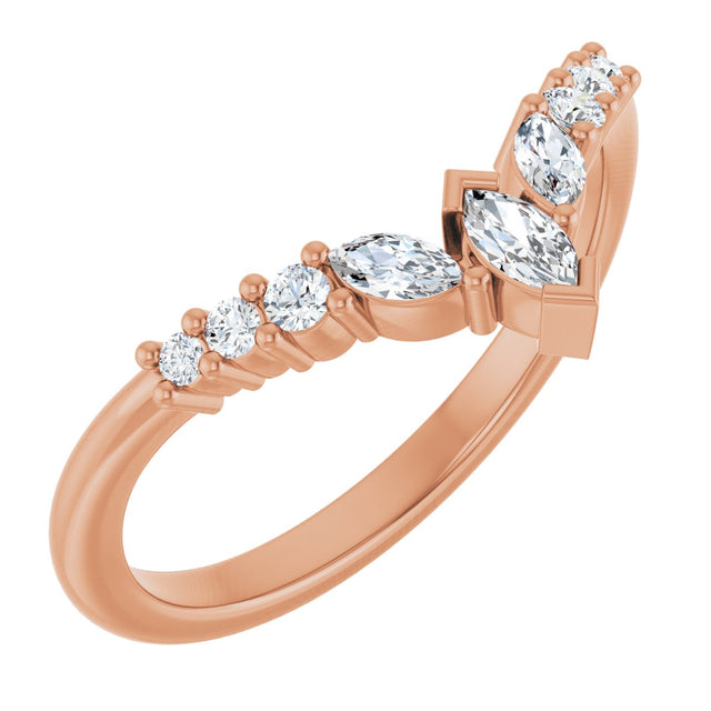 14K Gold Marquise Lab-Grown Diamond Accented Contour Band - 1/4-3/8 CTW - Rose Gold