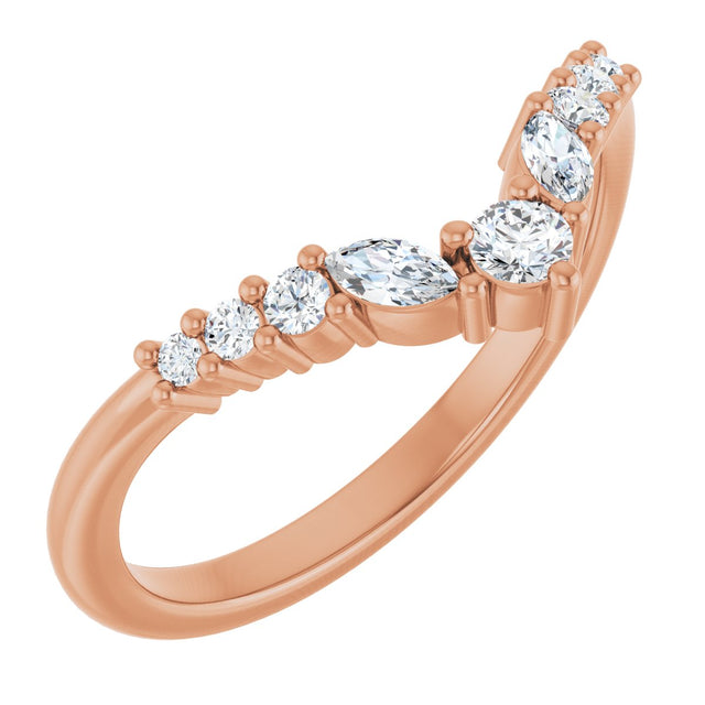 14K Gold Round Lab-Grown Diamond Accented Contour Band - 1/5-3/8 CTW - Rose Gold