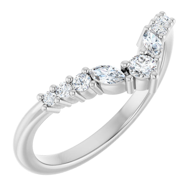 14K Gold Round Lab-Grown Diamond Accented Contour Band - 1/5-3/8 CTW - White Gold