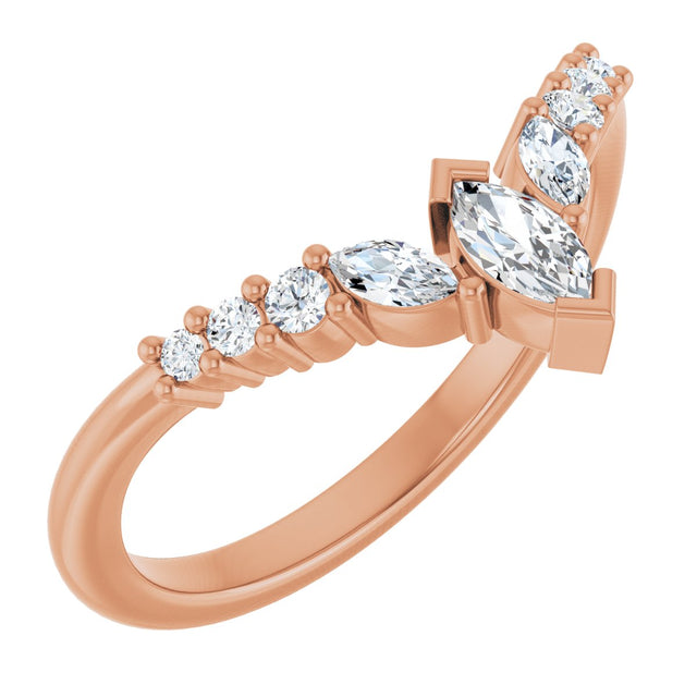14K Gold Marquise Lab-Grown Diamond Accented Contour Band - 1/4-3/8 CTW - Rose Gold