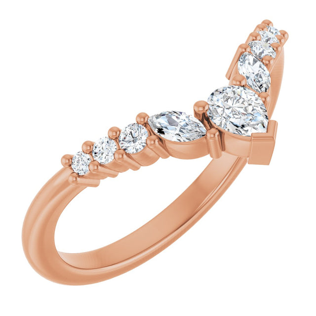 14K Gold Pear Lab-Grown Diamond Accented Contour Band - 1/3 CTW - Rose Gold