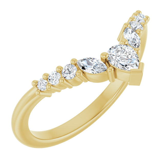 14K Gold Pear Natural Diamond Accented Contour Band - 1/3 CTW - Yellow Gold