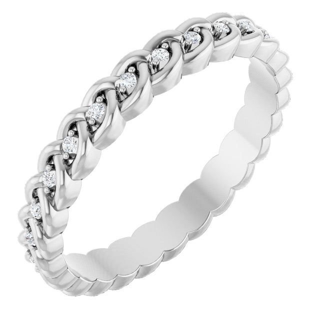 14K Gold Round Natural Diamond Rope Eternity Band - 1mm Stones - White Gold