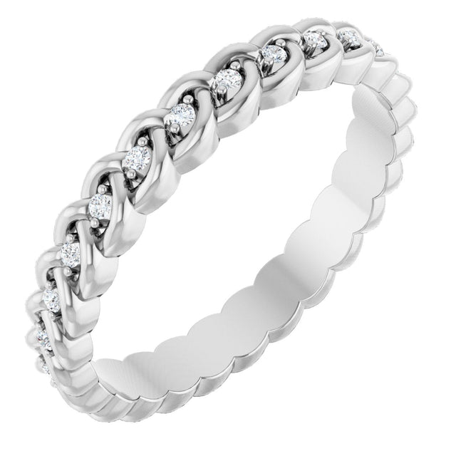 14K Gold Round Natural Diamond Rope Eternity Band - 1mm Stones - White Gold