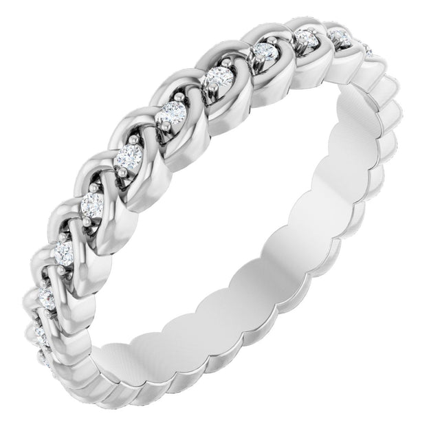 14K Gold Round Natural Diamond Rope Eternity Band - 1mm Stones - White Gold