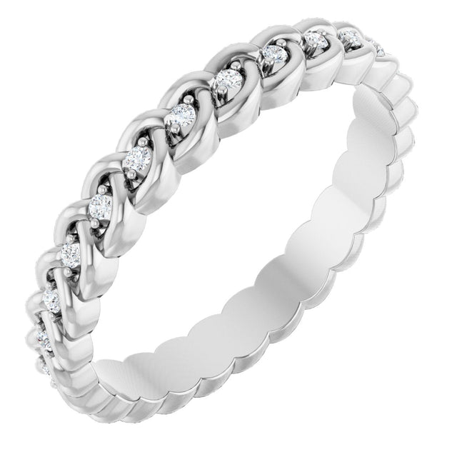 14K Gold Round Natural Diamond Rope Eternity Band - 1mm Stones - White Gold