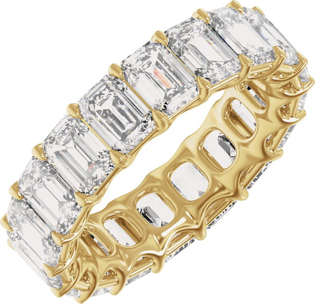 14K Gold Emerald Lab-Grown Diamond Low Profile Eternity Band - 5.2x3.7mm Stones - Yellow Gold