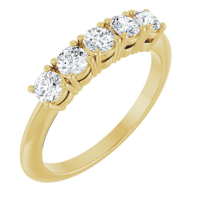 14K Gold Round Lab-Grown Diamond Five-Stone Anniversary Band - 3.2mm Stones - Yellow Gold