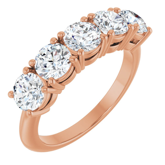 14K Gold Round Natural Diamond Five-Stone Anniversary Band - 1 1/3-3 7/8 CTW - Rose Gold