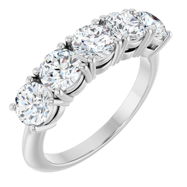 14K Gold Round Lab-Grown Diamond Five-Stone Anniversary Band - 1 1/3-3 5/8 CTW - White Gold