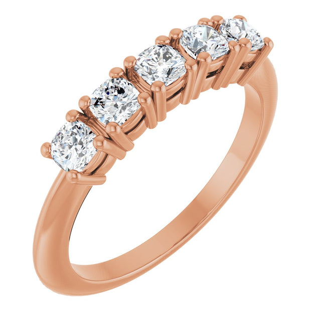 14K Gold Cushion Lab-Grown Diamond Five-Stone Anniversary Band - 3/4-1 5/8 CTW - Rose Gold