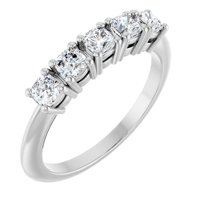 14K Gold Cushion Natural Diamond Five-Stone Anniversary Band - 3/4-1 5/8 CTW - White Gold