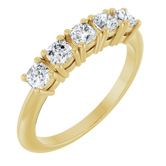 14K Gold Cushion Lab-Grown Diamond Five-Stone Anniversary Band - 3/4-1 5/8 CTW - Yellow Gold