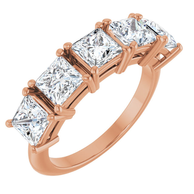 14K Gold Square Lab-Grown Diamond Five-Stone Anniversary Band - 4.5x4.5mm Stones - Rose Gold