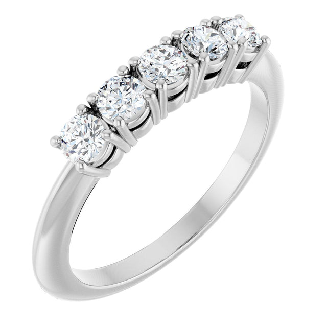 Platinum Round Natural Diamond Five-Stone Anniversary Band - 1/8-3/4 CTW