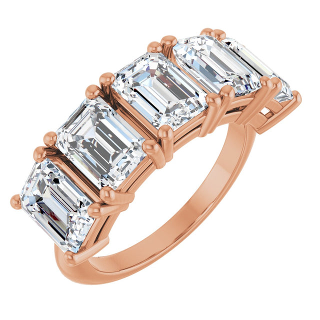 14K Gold Emerald Lab-Grown Diamond Five-Stone Anniversary Band - 1 7/8-5 1/2 CTW - Rose Gold