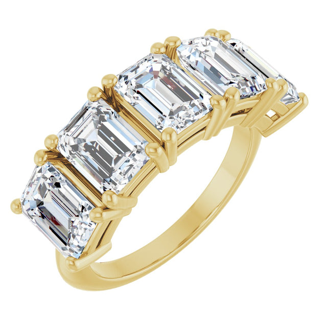 14K Gold Emerald Lab-Grown Diamond Five-Stone Anniversary Band - 1 7/8-5 1/2 CTW - Yellow Gold
