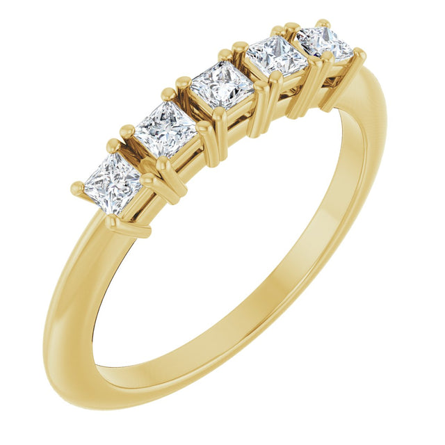 14K Gold Square Natural Diamond Five-Stone Anniversary Band - 1/4-5/8 CTW - Yellow Gold