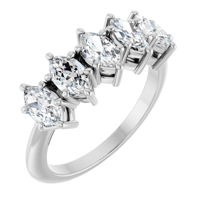 Platinum Marquise Lab-Grown Diamond Five-Stone Anniversary Band - 6x3.5mm Stones