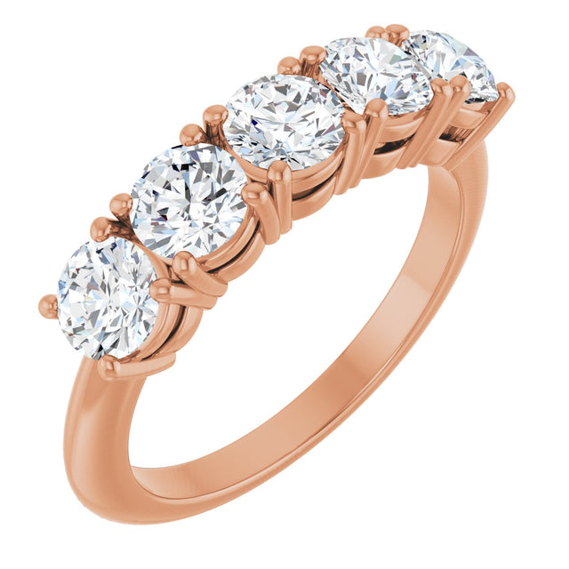 14K Gold Round Lab-Grown Diamond Five-Stone Anniversary Band - 4.4mm Stones - Rose Gold
