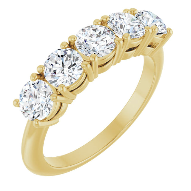 14K Gold Round Lab-Grown Diamond Five-Stone Anniversary Band - 4.4mm Stones - Yellow Gold