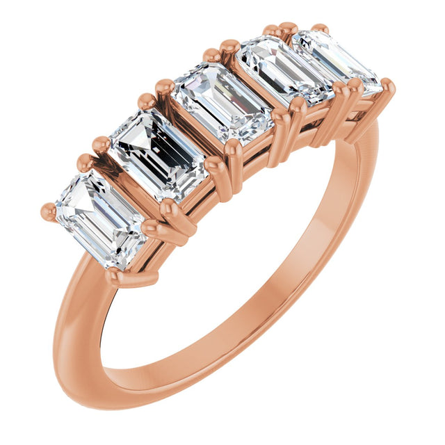 14K Gold Emerald Lab-Grown Diamond Five-Stone Anniversary Band - 1 7/8-5 1/2 CTW - Rose Gold