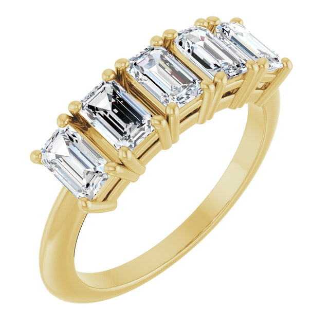 14K Gold Emerald Lab-Grown Diamond Five-Stone Anniversary Band - 1 7/8-5 1/2 CTW - Yellow Gold