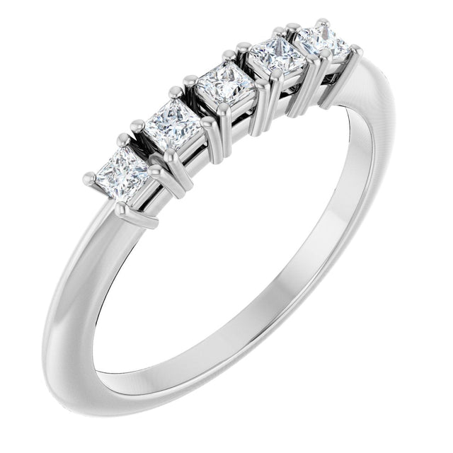 14K Gold Square Natural Diamond Five-Stone Anniversary Band - 1/4-5/8 CTW - White Gold