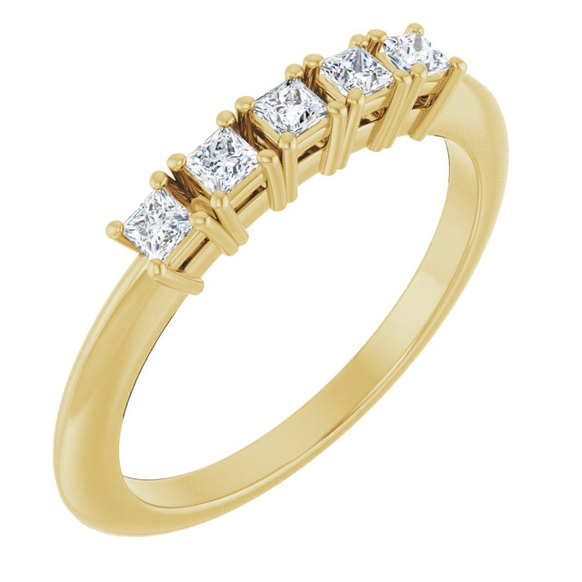 14K Gold Square Natural Diamond Five-Stone Anniversary Band - 1/4-5/8 CTW - Yellow Gold