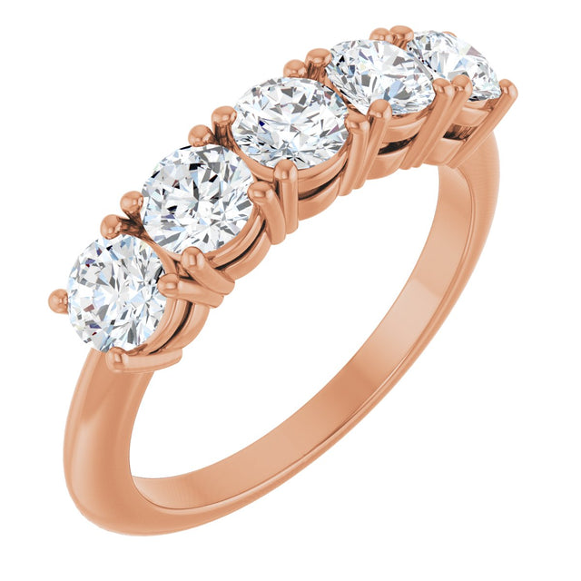 14K Gold Round Natural Diamond Five-Stone Anniversary Band - 1 1/3-3 7/8 CTW - Rose Gold