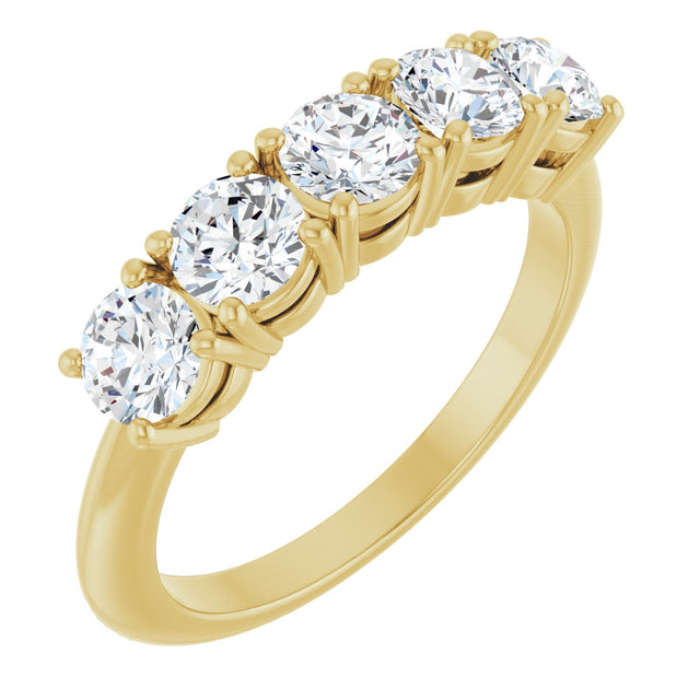 14K Gold Round Lab-Grown Diamond Five-Stone Anniversary Band - 1 1/3-3 5/8 CTW - Yellow Gold