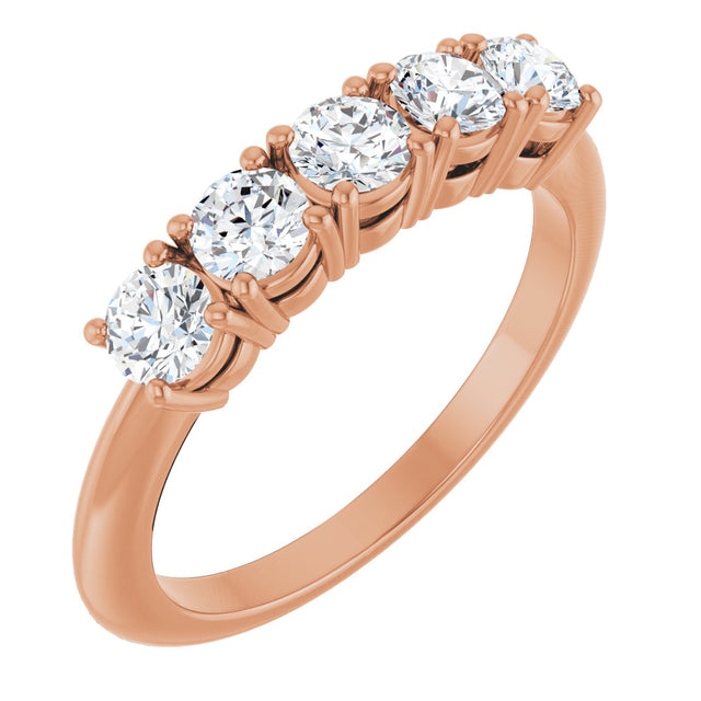14K Gold Round Natural Diamond Five-Stone Anniversary Band - 1/8-3/4 CTW - Rose Gold