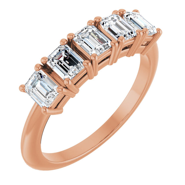 14K Gold Emerald Lab-Grown Diamond Five-Stone Anniversary Band - 4x3mm Stones - Rose Gold
