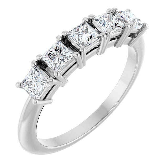 14K Gold Square Natural Diamond Five-Stone Anniversary Band - 3/4 CTW - White Gold