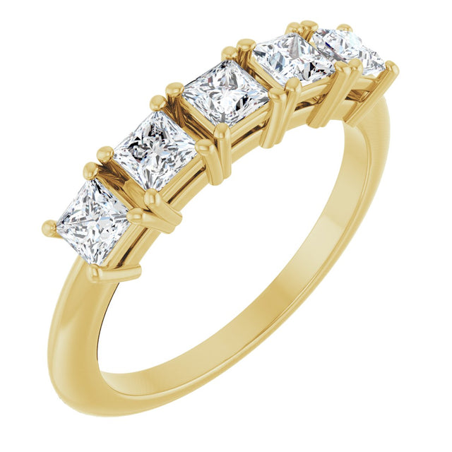 14K Gold Square Lab-Grown Diamond Five-Stone Anniversary Band - 3/4-7 CTW - Yellow Gold