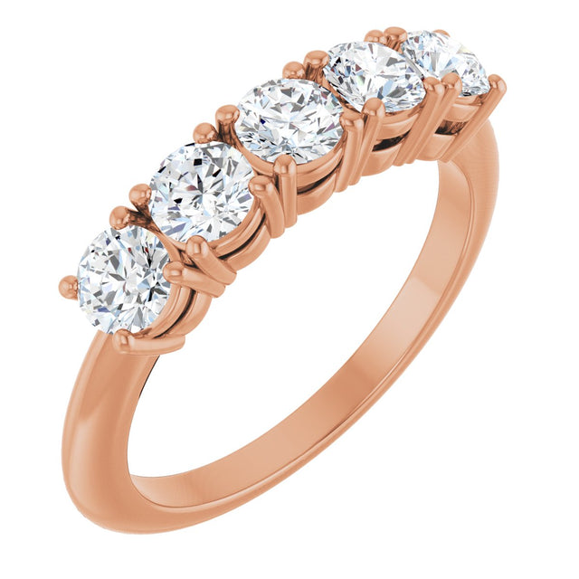 14K Gold Round Lab-Grown Diamond Five-Stone Anniversary Band - 3.8mm Stones - Rose Gold
