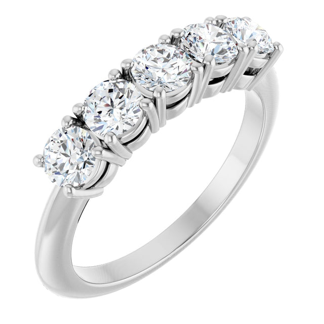 14K Gold Round Lab-Grown Diamond Five-Stone Anniversary Band - 3.8mm Stones - White Gold