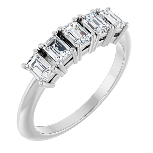 14K Gold Emerald Lab-Grown Diamond Five-Stone Anniversary Band - 3.75x2.5mm Stones - White Gold
