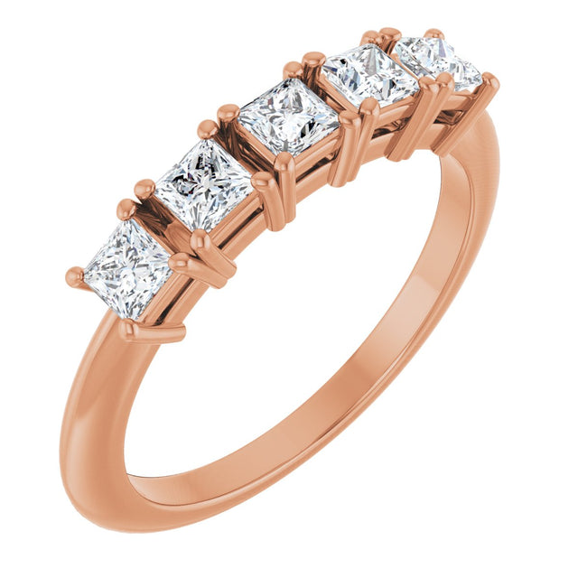 14K Gold Square Natural Diamond Five-Stone Anniversary Band - 1/4-5/8 CTW - Rose Gold