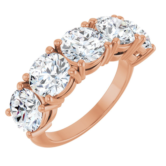 14K Gold Round Lab-Grown Diamond Five-Stone Anniversary Band - 6.5mm Stones - Rose Gold
