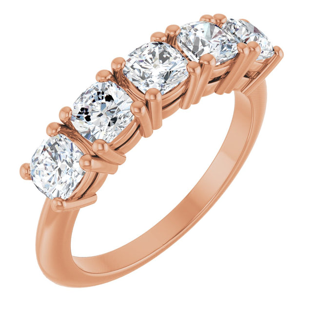 14K Gold Cushion Lab-Grown Diamond Five-Stone Anniversary Band - 3/4-1 5/8 CTW - Rose Gold